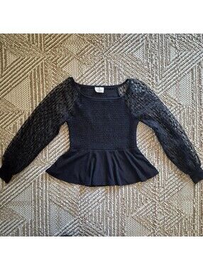 Ember Whimsigoth Smocked Lace Peplum Blouse S